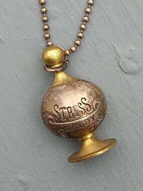 Waxing Poetic Stress Remedy Bottle Pendant Brass bottle with Sterling necklace